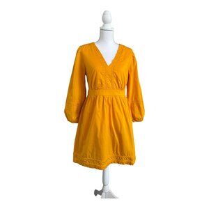 J. Crew Factory Marigold Yellow 100% Cotton Dress, Embroidered Crochet Details-S